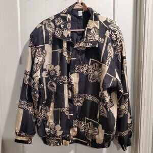 FUDA International Bomber Vintage  Jacket Women's Silk Floral Print- Sz Large